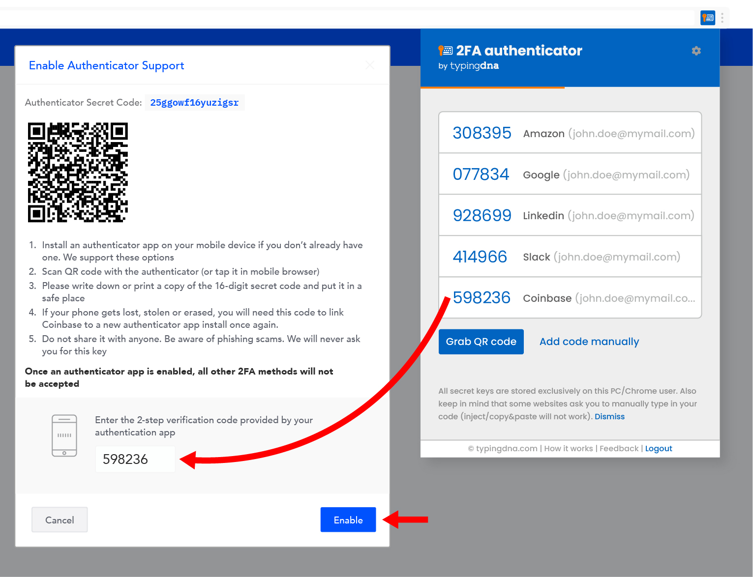 How to set up Coinbase with TypingDNA Authenticator - TypingDNA Authenticator