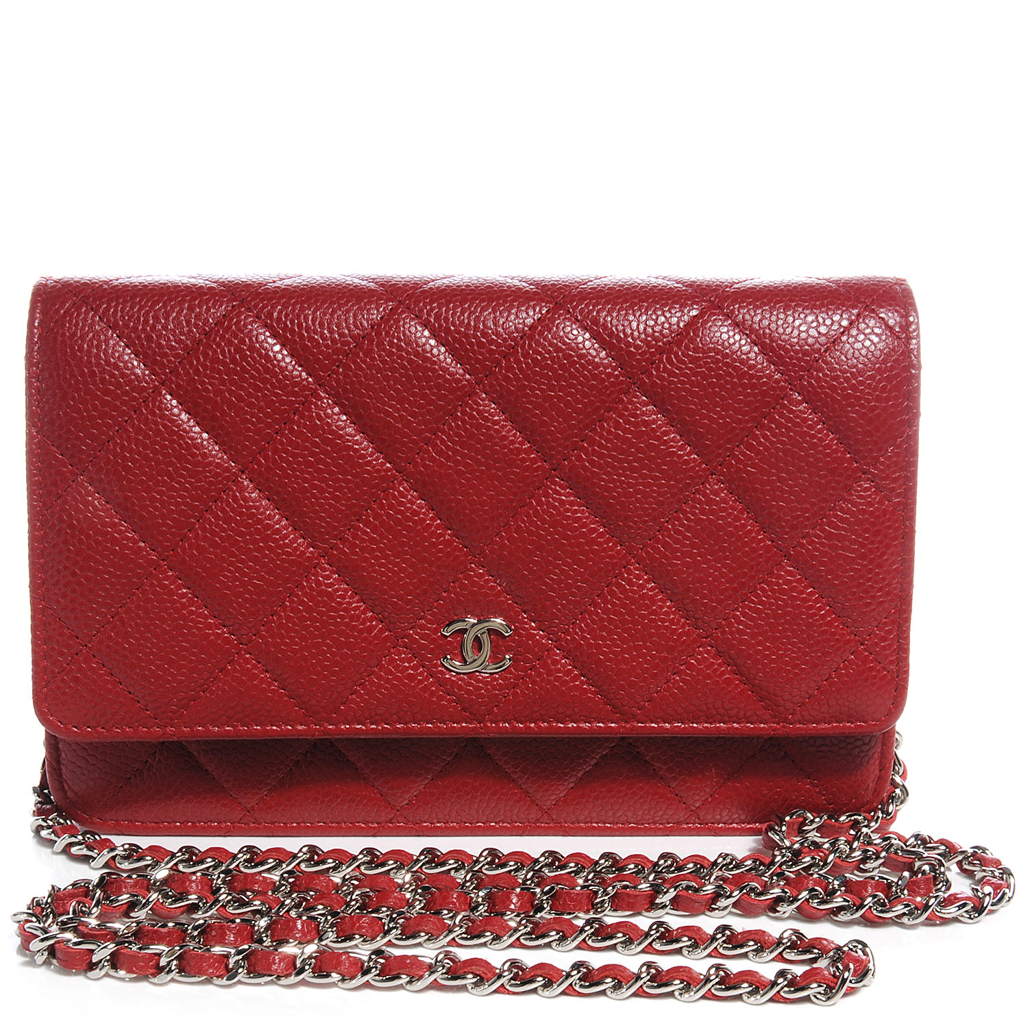 Chanel Classic Wallet on Chain WOC in Flame Red Lambskin with Shiny Silver Hardware - SOLD