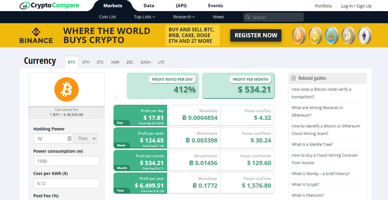 Free Bitcoin (BTC) Profit Calculator