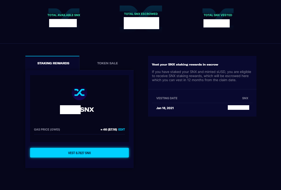 Synthetix Network Token (SNX) Staking Crypto Calculator