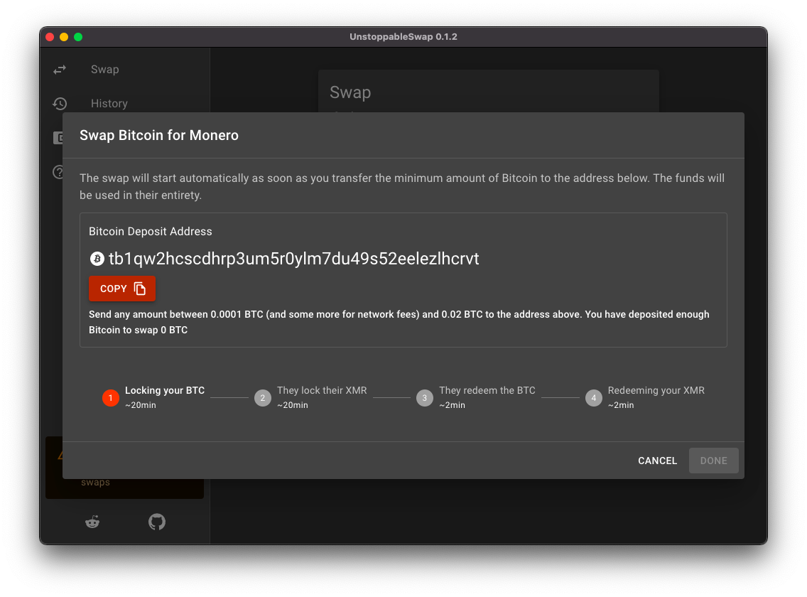GitHub - comit-network/xmr-btc-swap: Bitcoin–Monero Cross-chain Atomic Swap