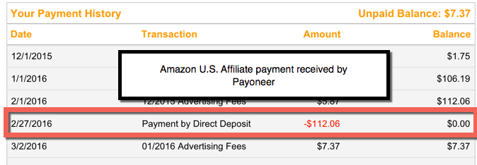 Failed payment via payoneer