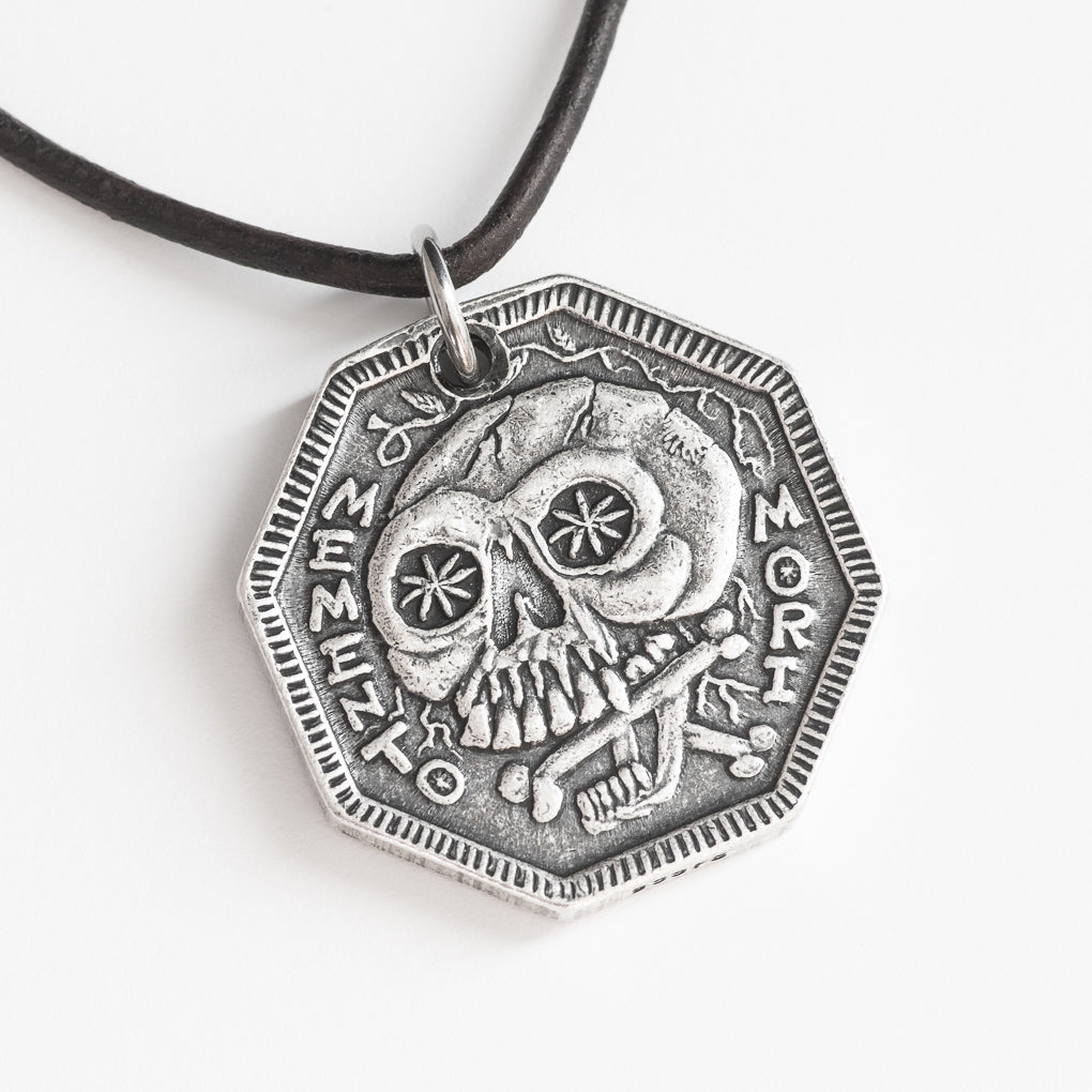 Memento Mori Silver Necklace or Charm - Memento Vivere Reminder Jewelr