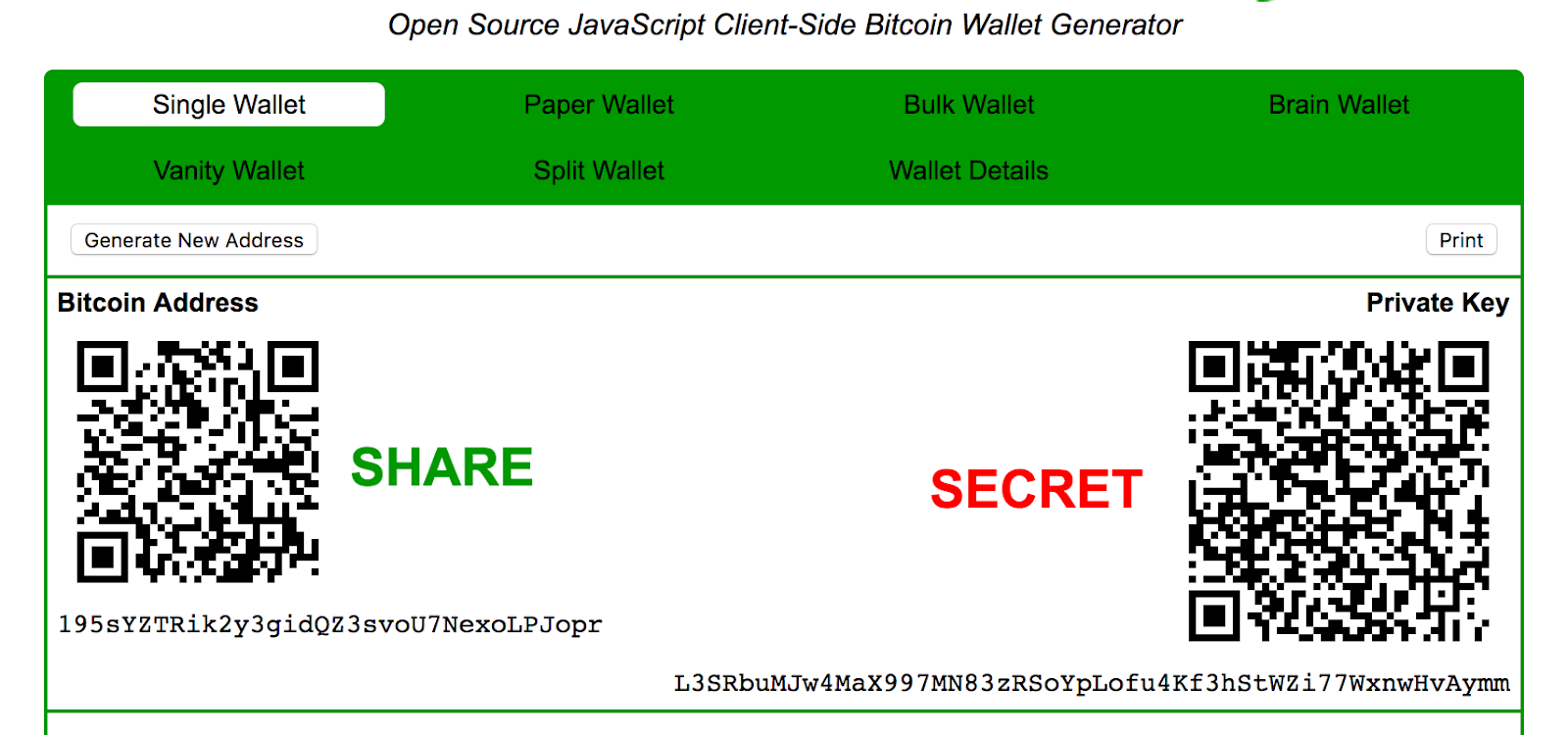 Generate and get BITCOIN BTC wallet address. Create paper private key.