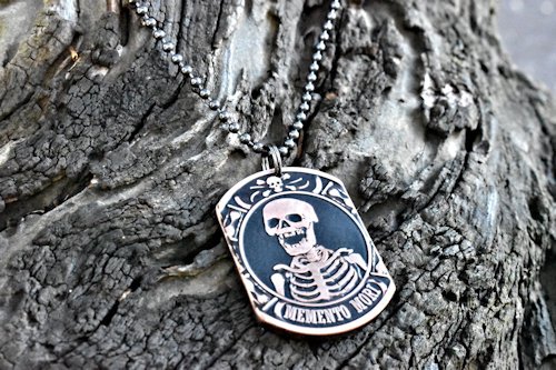 Memento Mori Copper Pendant or Charm- Memento Vivere Reminder Jewelry