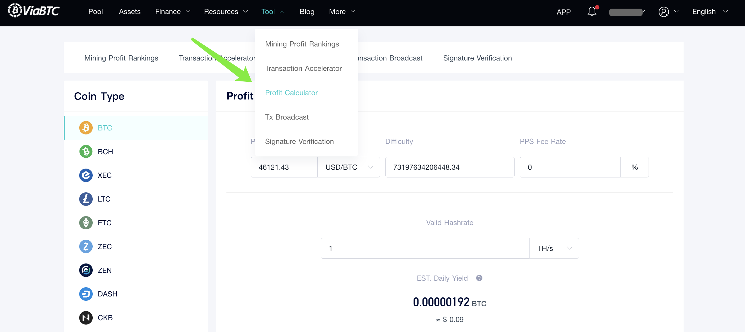 Mempool BTC/BSV Mining Profitability Calculator