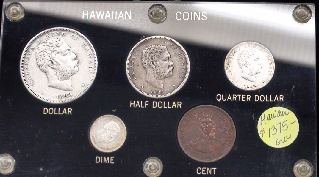 Coin Value: US Hawaii (King Kalakaua) 1/8, 1/4, 1/2, and 1 Dollar (Fakes are possible) 