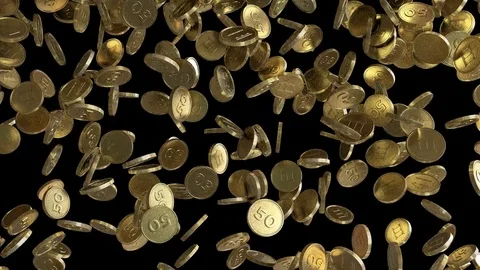 Gold coins falling on black. Beautiful L | Stock Video | Pond5