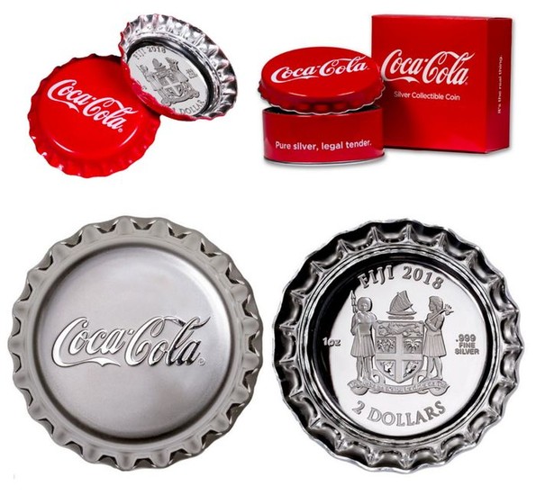 Fiji Coca-Cola Coke Bottle Cap Colour $1 Silver Proof Coin