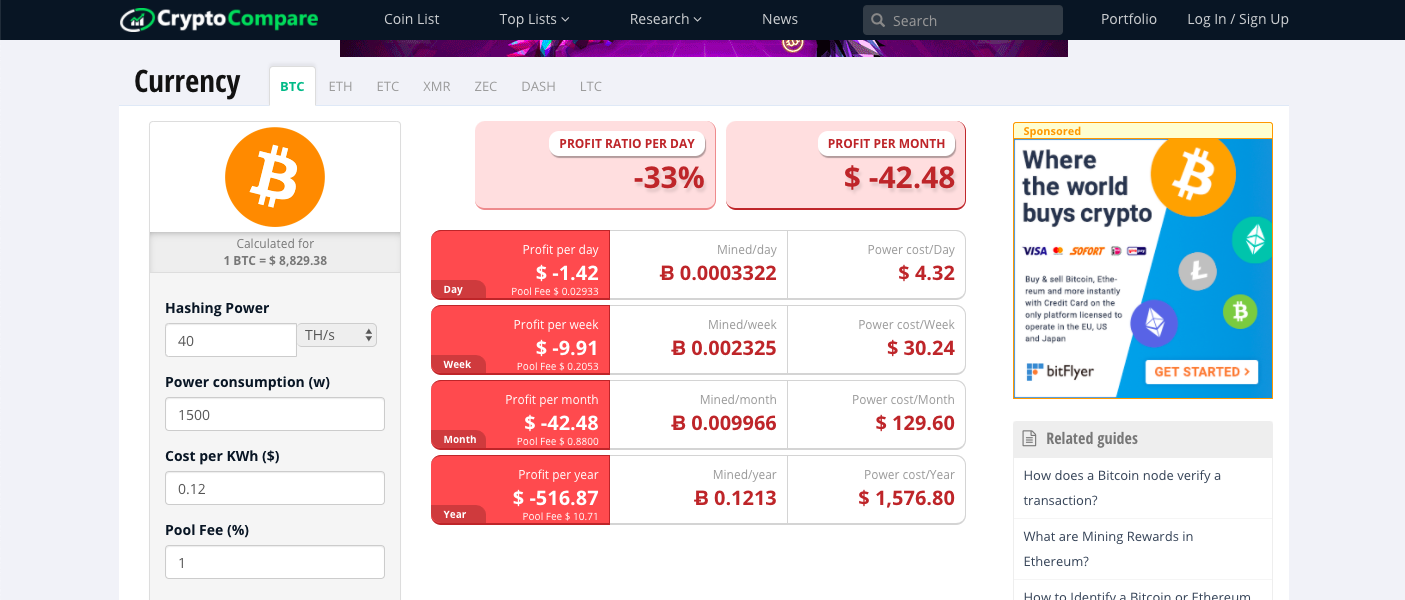 Mining calculator for GPUs - cryptolog.fun