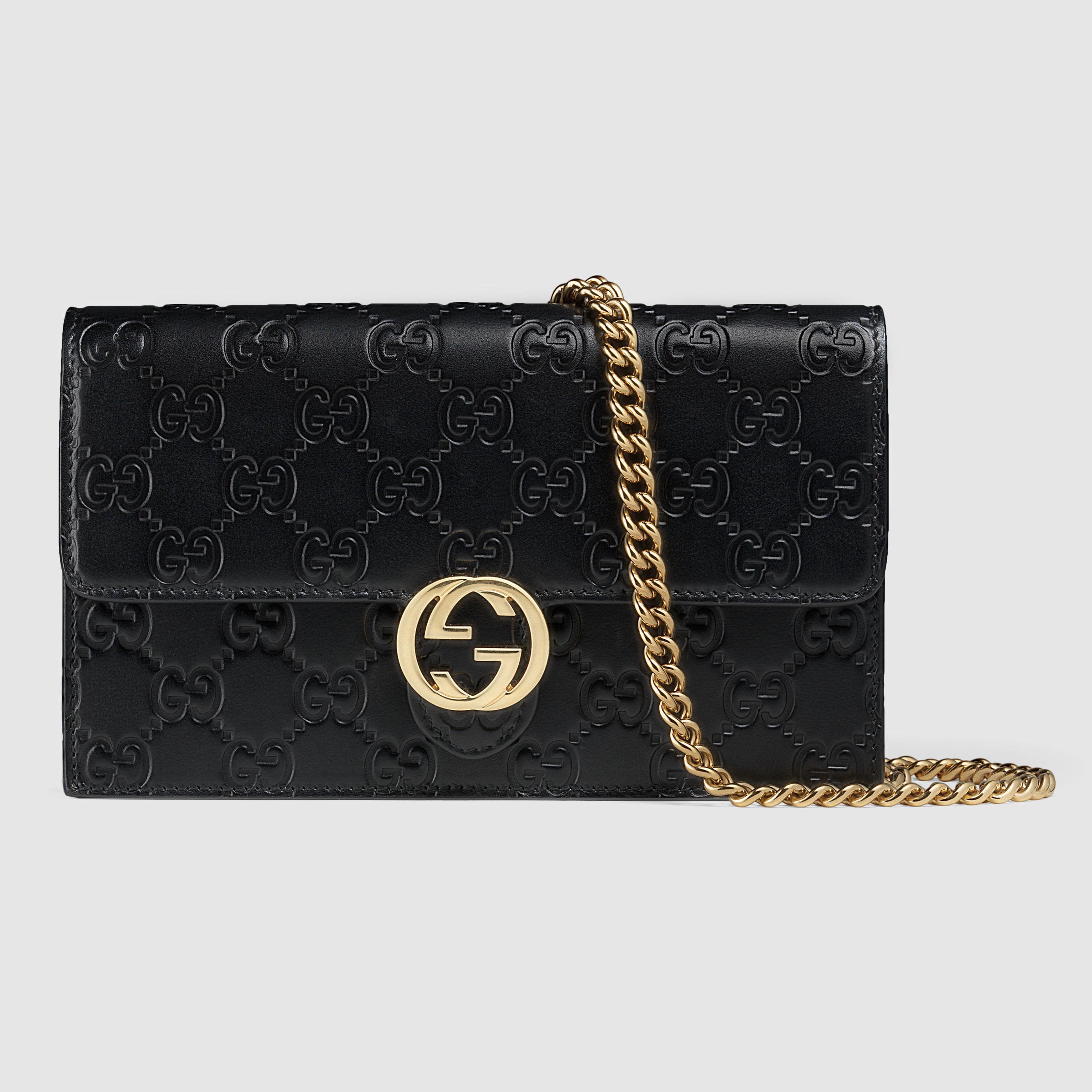 Gucci Signature Wallet on Chain Guccissima Leather Black 