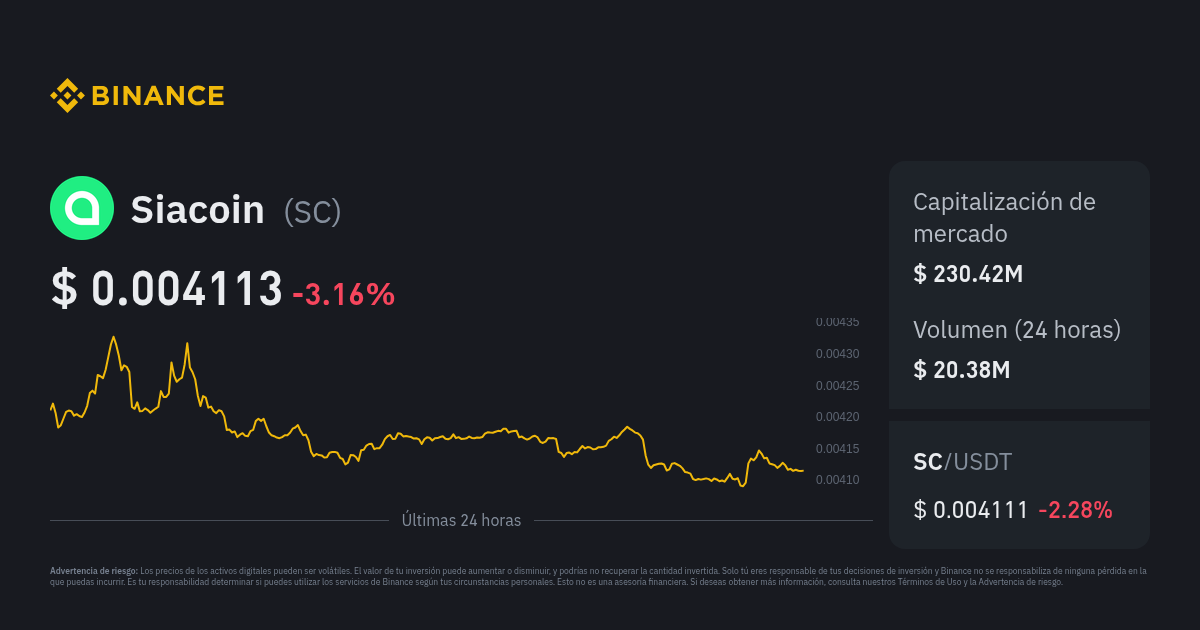 Siacoin price today, SC to USD live price, marketcap and chart | CoinMarketCap