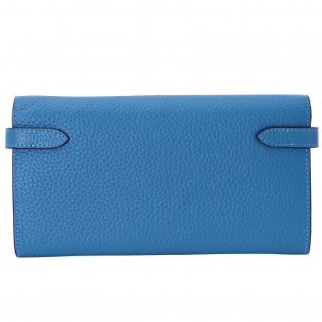 Celine White/Blue Grained Leather Large Strap Wallet - Yoogi's Closet