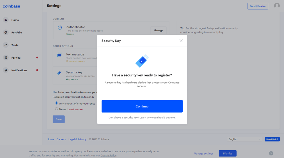 How to enable 2-step verification for Coinbase