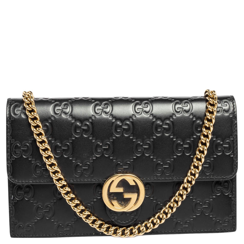 Gucci Guccissima Signature Chain Shoulder Bag Wallet Black Leat – Timeless Vintage