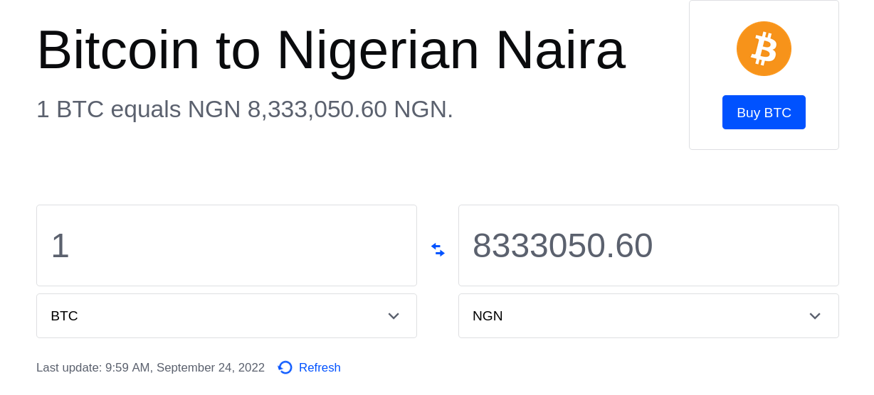 1 BTC to NGN - Convert Bitcoin to Nigerian Naira