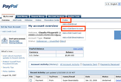 PayPal Bank Withdrawal Page