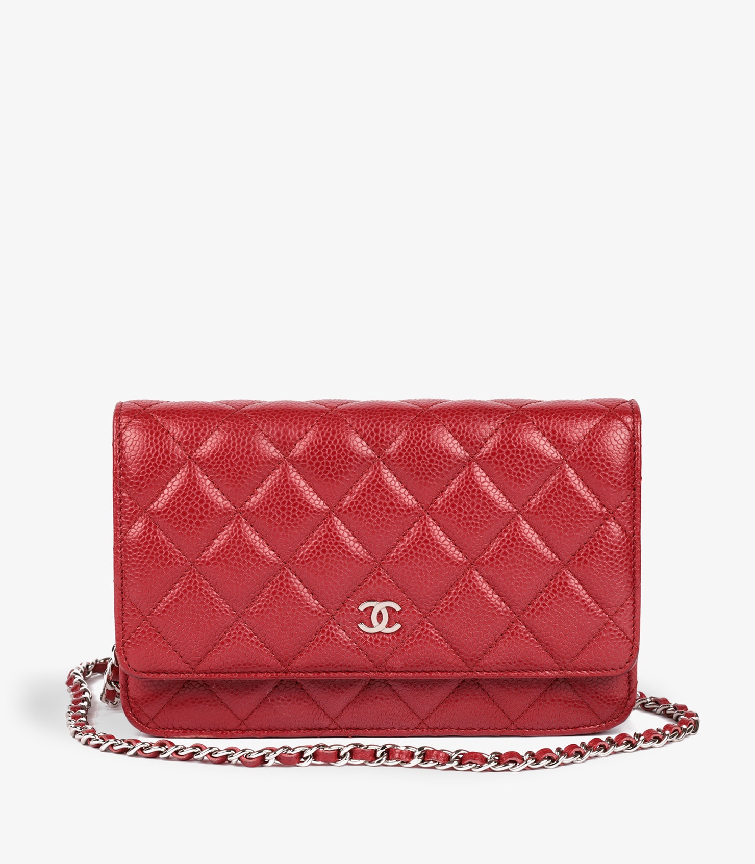 Chanel - Wallet on Chain - Silver Hardware - Red Lambskin - Pre-Loved | Bagista