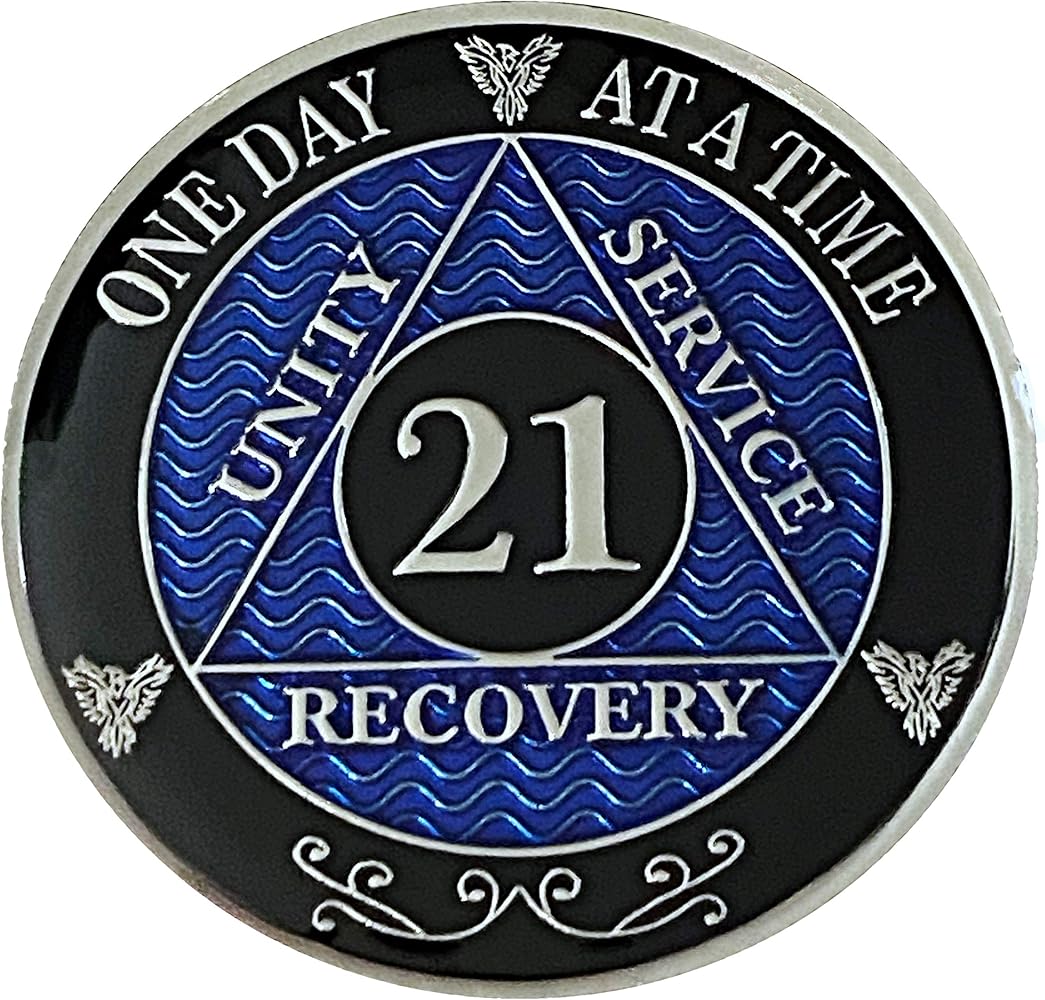 1 - 11 Month AA Medallion Elegant Blue Gold Plated 30 Day Sobriety Chi – RecoveryChip