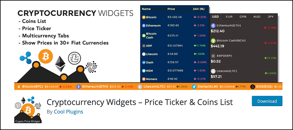 Cryptocurrency Widgets – Price Ticker & Coins List – Extension WordPress | cryptolog.fun Français
