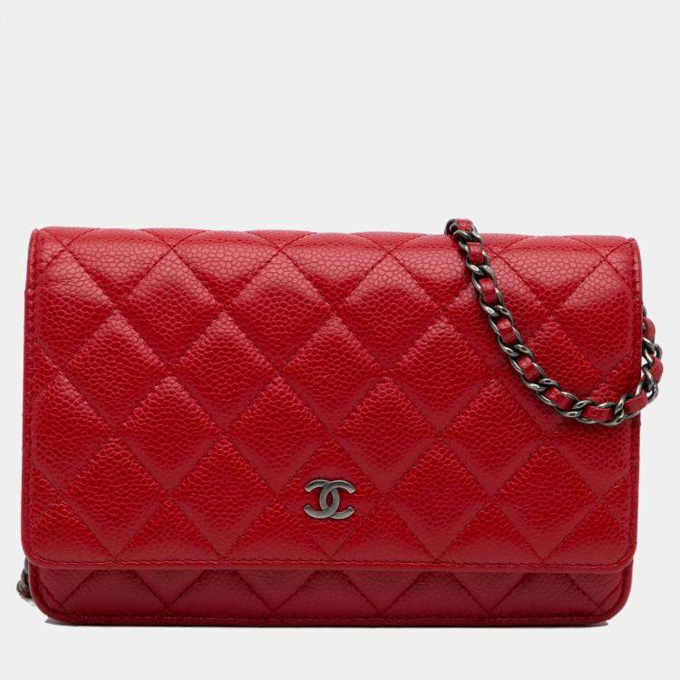 Chanel Red Quilted Lambskin Boy Wallet On Chain (WOC) | World's Best