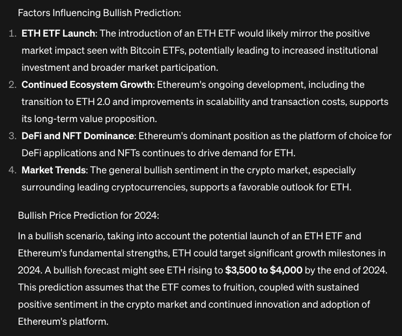 ChatGPT predicts Ethereum price for the start of 