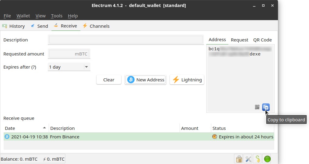 Transfer Bitcoin from the exchange (ex. Binance) to Electrum wallet