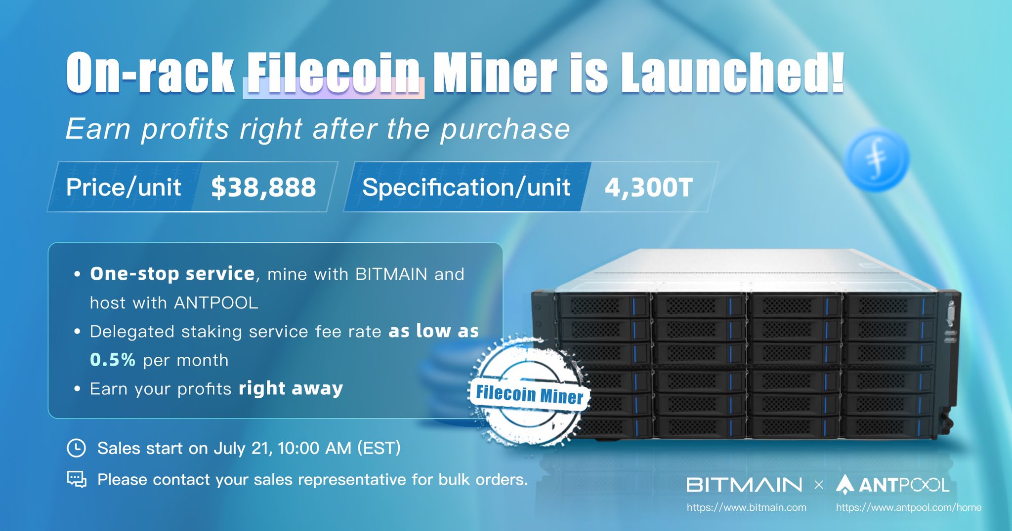 Bitmain 4U Filecoin Server 4,TH/s W (FIL)