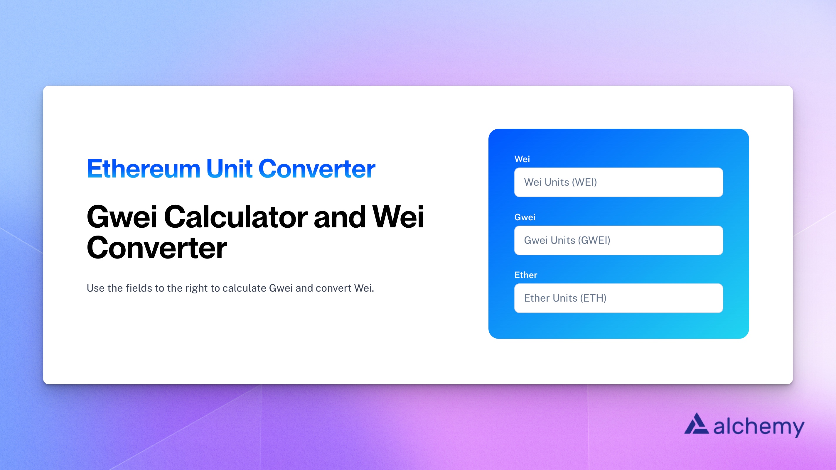 Ethereum Unit Converter | Ether to Gwei, Wei, Finney, Szabo, Shannon etc.