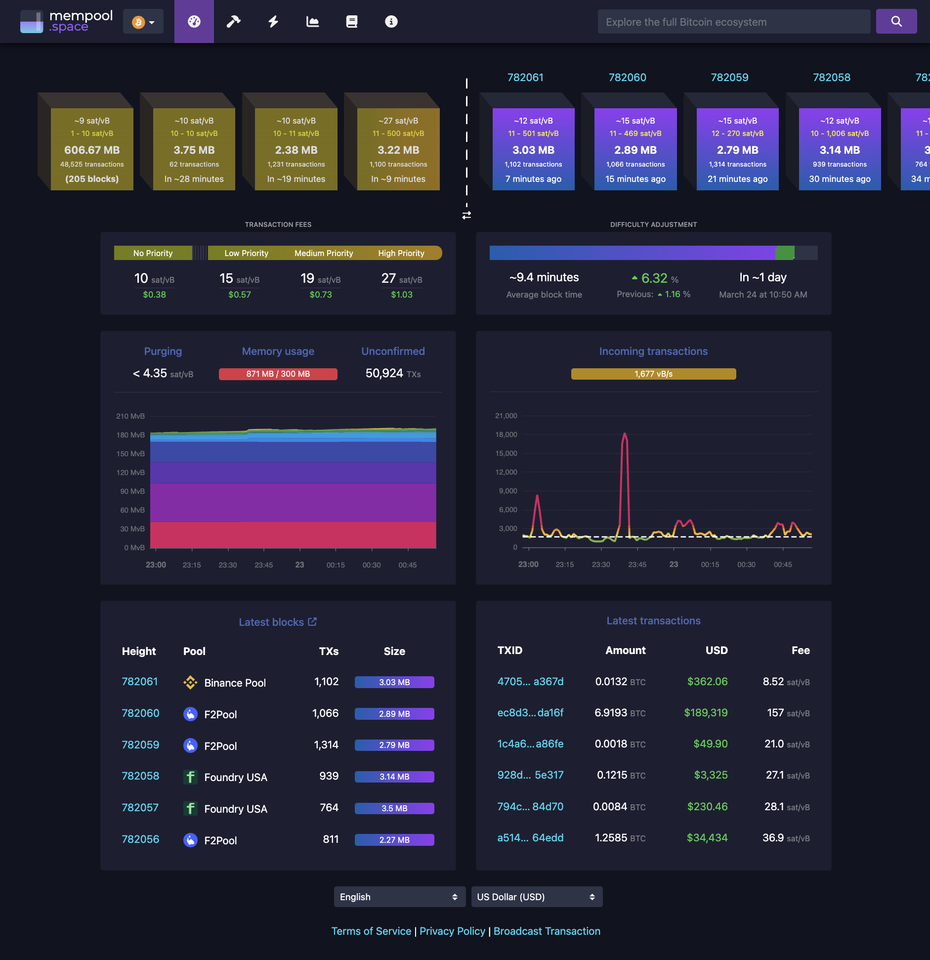 Johoe's Bitcoin Mempool Size Statistics