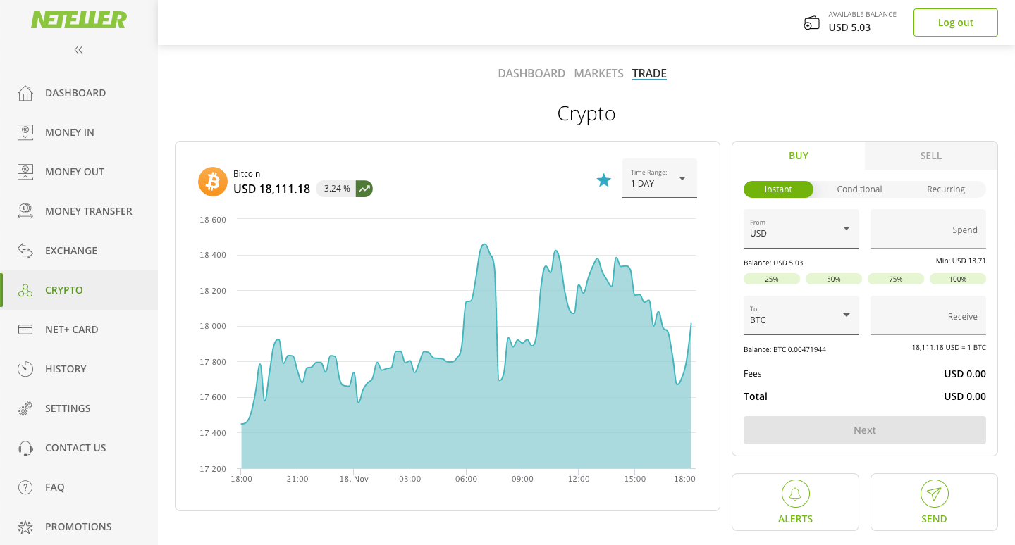 What crypto services does NETELLER offer?