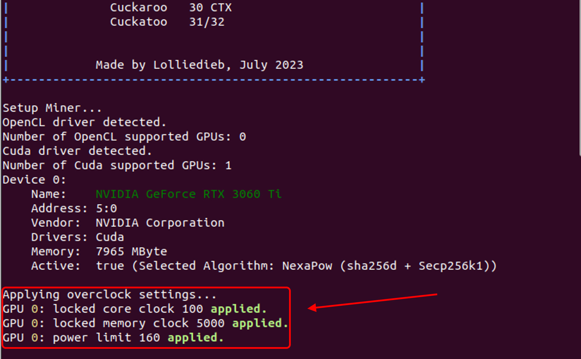 RX XT Mining Settings