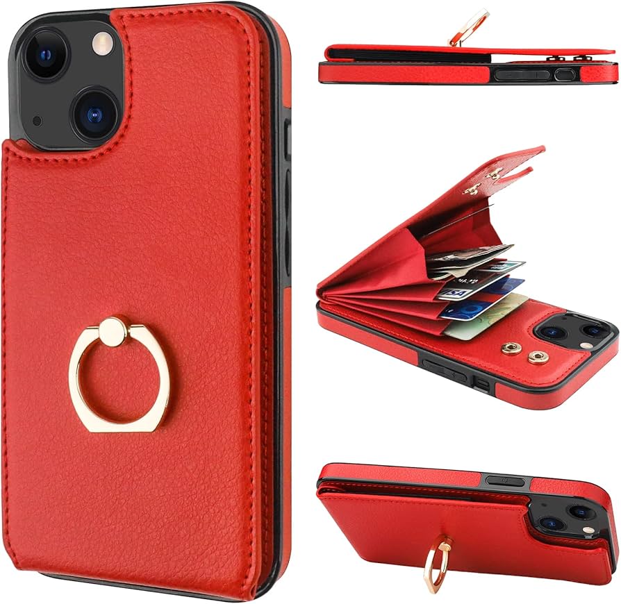 iPhone 13 Leather Wallet Case- Red - The Personal Print