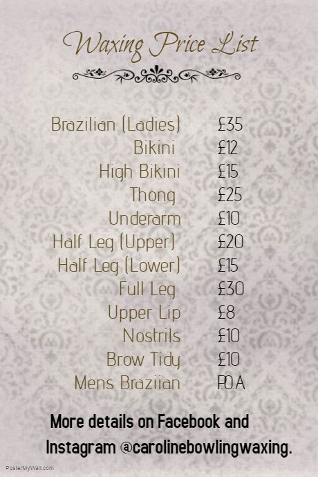 Male Price List – Just Waxing